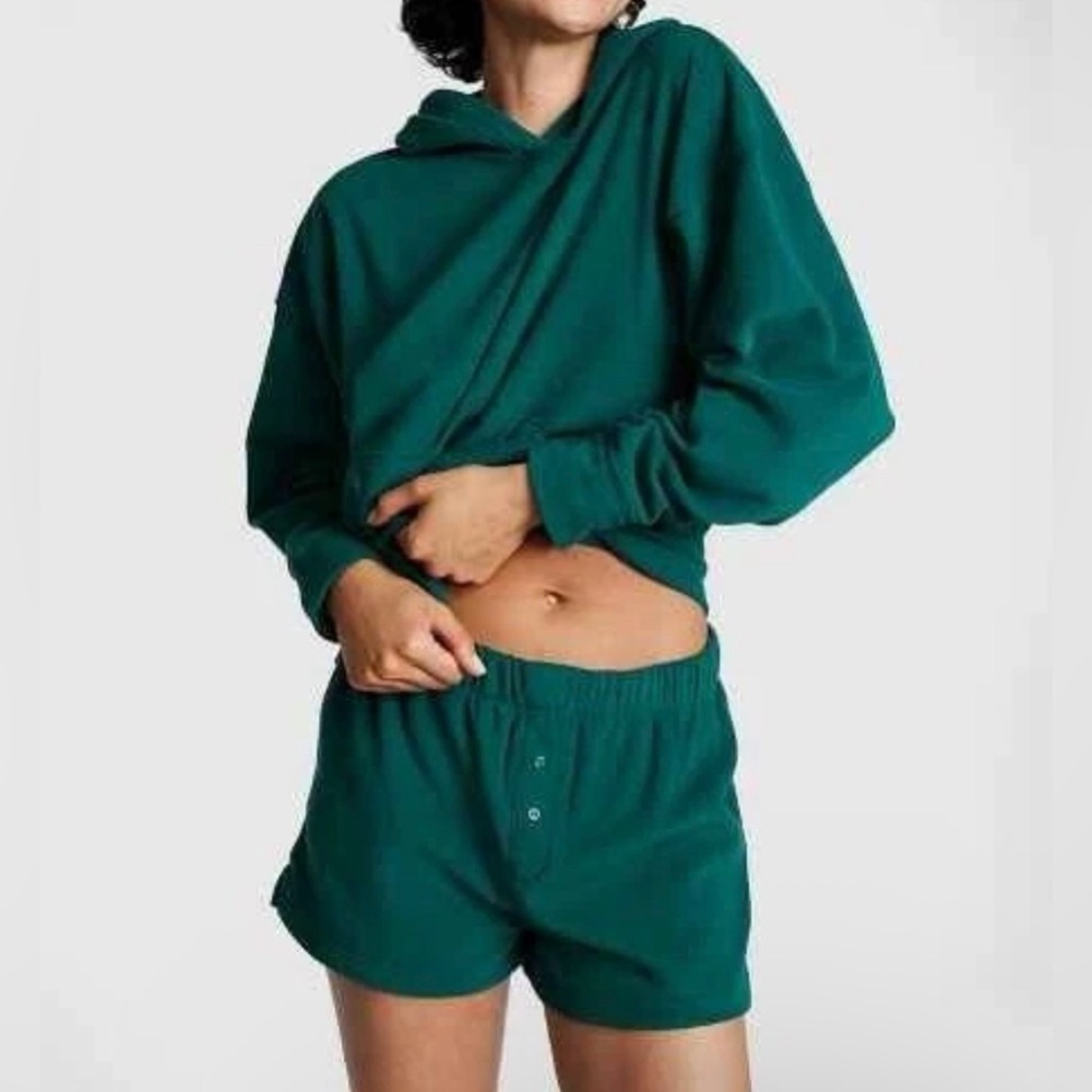 Victoria’s Secret PINK polar fleece hoodie shorts pj set - ivy green crest XXL - Picture 12 of 12